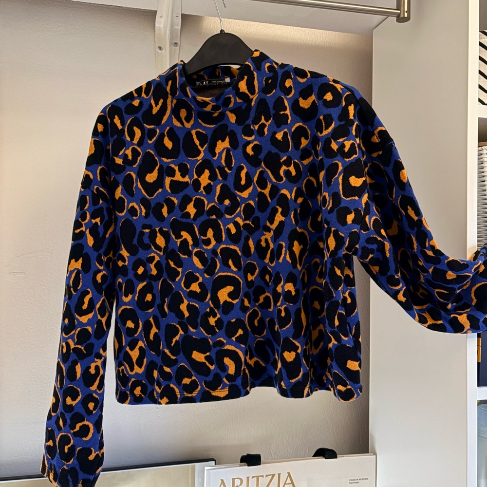 Zara Black and Orange Animal Print Top